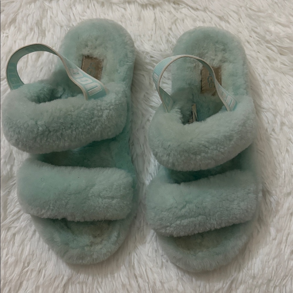 UGG Fluff Yeah Slides Fluffy Mint Green Slippers